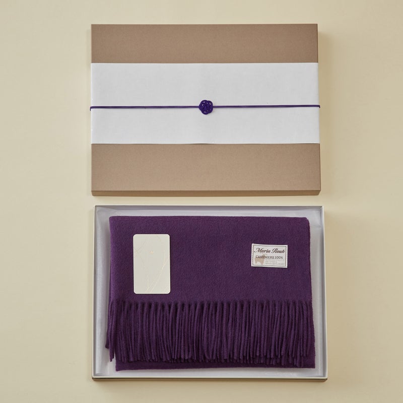 長寿祝いギフトセットのカシミヤ100%無地ストールのパープル