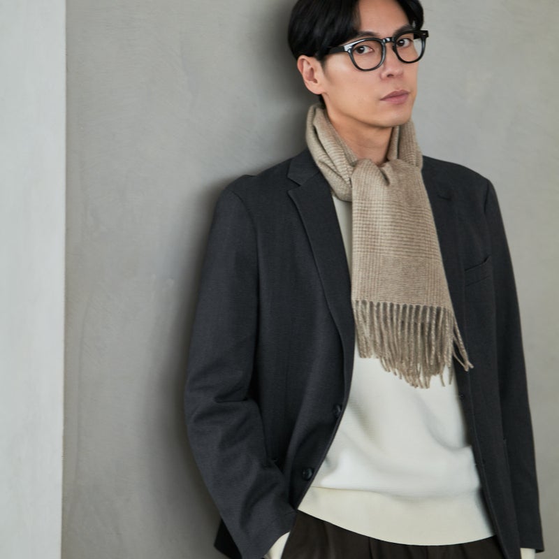 長寿祝いセットの無染色カシミヤ100%チェックマフラーのグレンチェック