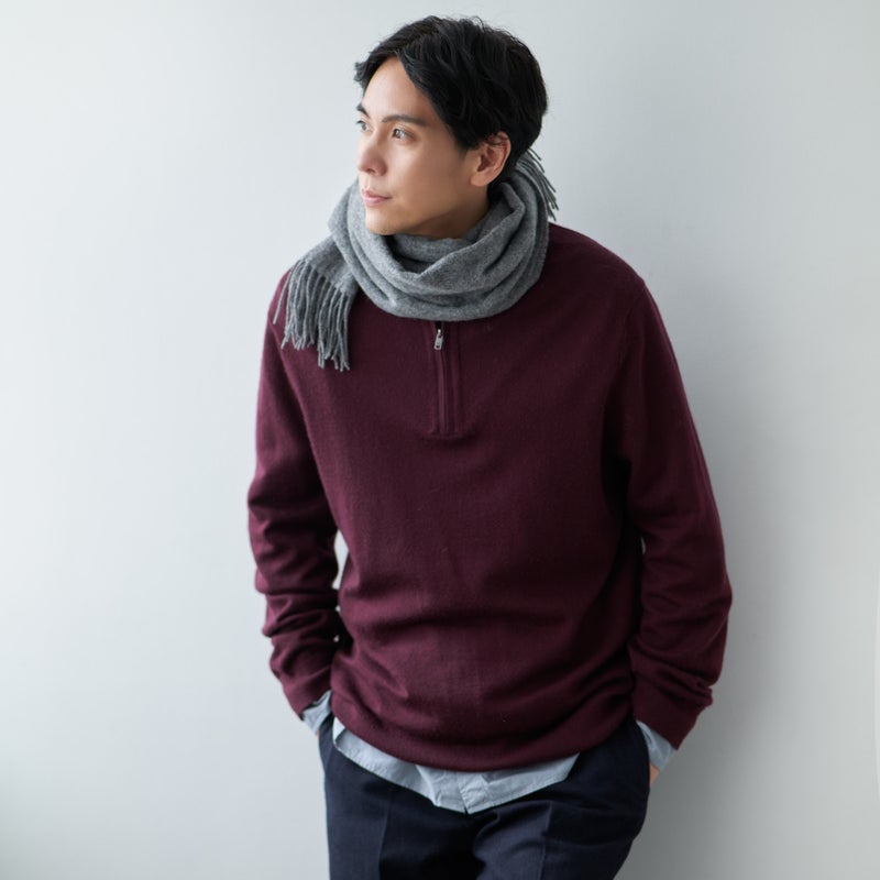 ベビーウール100%チェックマフラーの杢ダークグレー